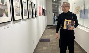 Toshi Aoyagi, Program Officer, The Japan Foundation - Toronto, provides a tour of the Spring Tenugui exhibition and offers advice on how to include Hiroshige Utagawa woodblock prints in the exhibit travelling to Port Colborne in the Autumn.